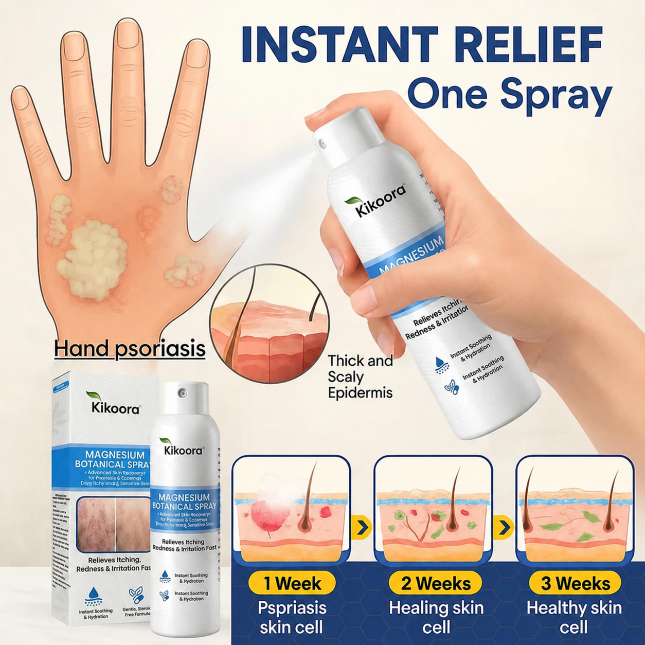 ✨Kikoora® Magnesium Botanical Spray –  Advanced Skin Recovery for Psoriasis & Eczema | Rapid Soothing, Steroid-Free