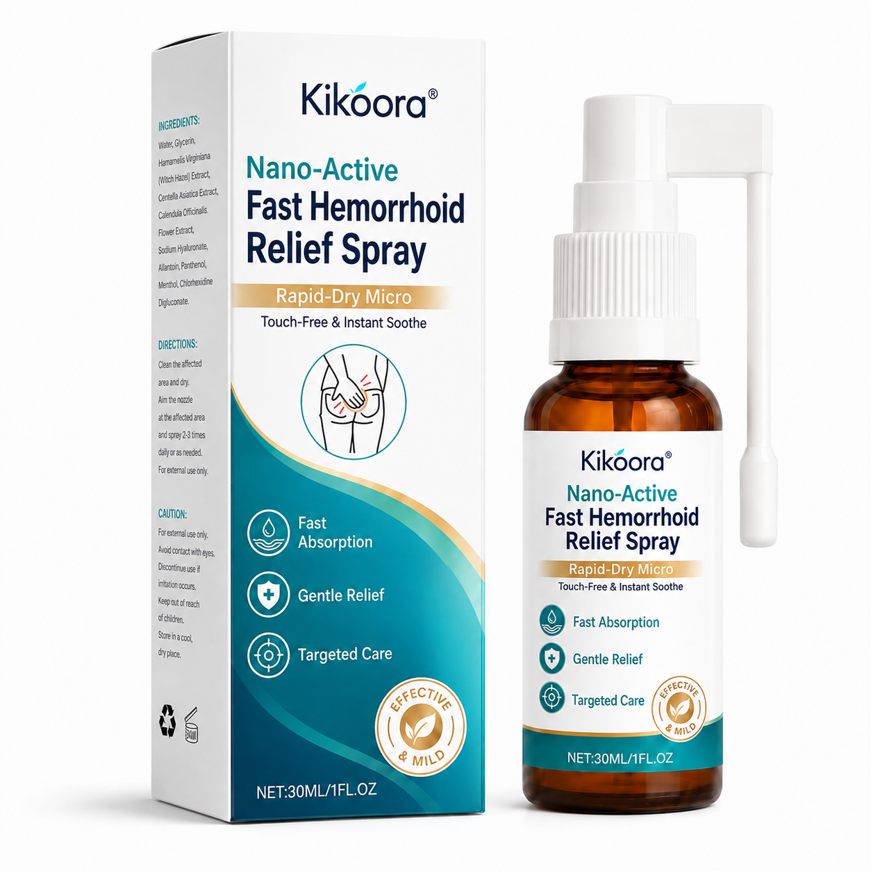 🌿👨‍⚕️Kikoora® Nano-Active Fast Hemorrhoid Relief Spray | Rapid-Dry Micro-Mist with Essential Oils, Touch-Free & Instant Soothe
